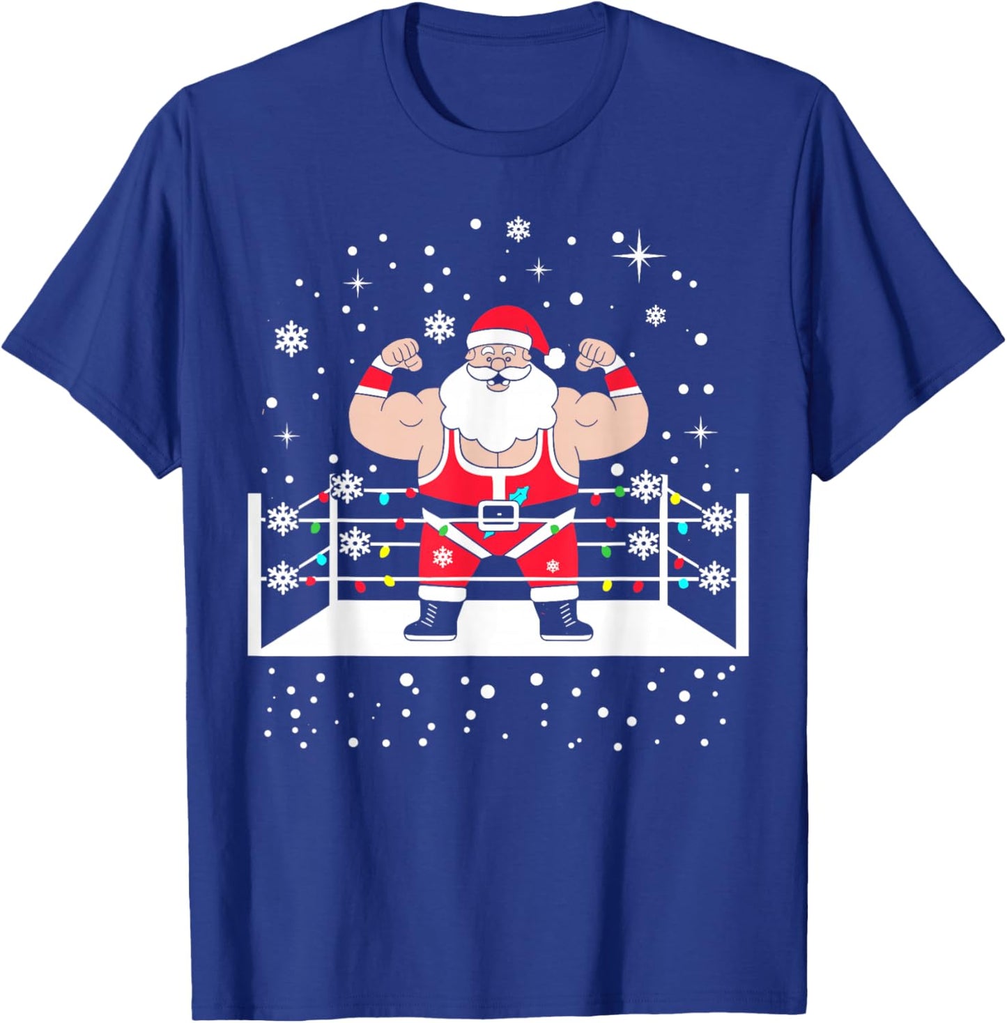 Funny Wrestling Santa Xmas Lights Wrestling Christmas T-Shirt - T-Shirt | Royal