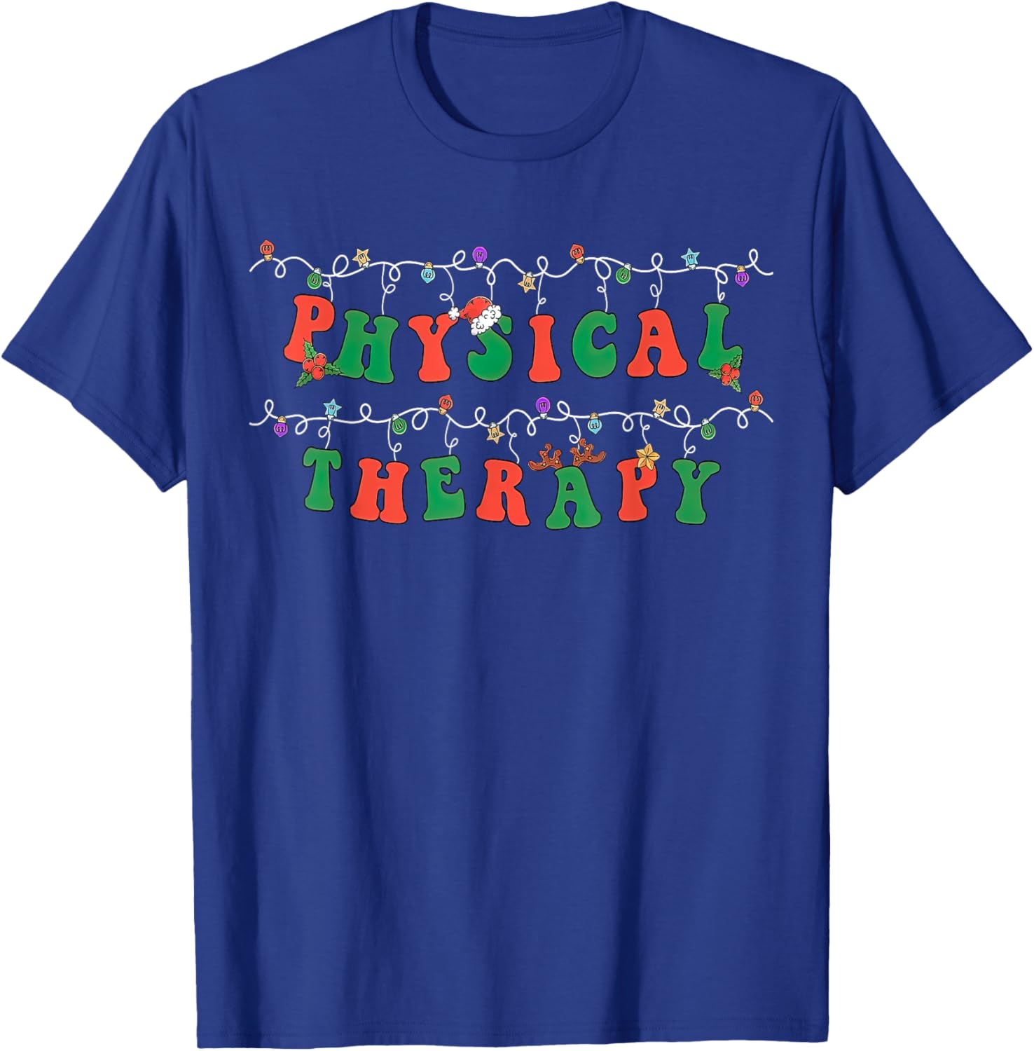 Physical Therapy PT Santa Hat Christmas Lights Xmas Pajama T-Shirt - T-Shirt | Royal