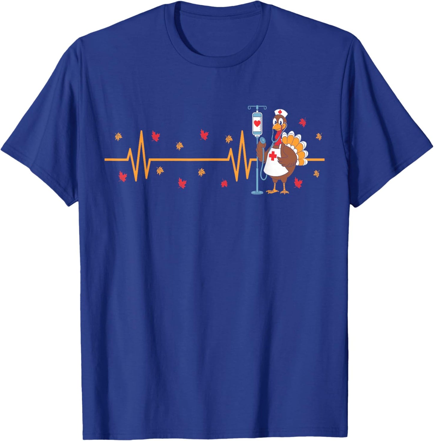 Funny Thanksgiving Turkey Nurse Heartbeat Fall Nurse T-Shirt - T-Shirt | Royal