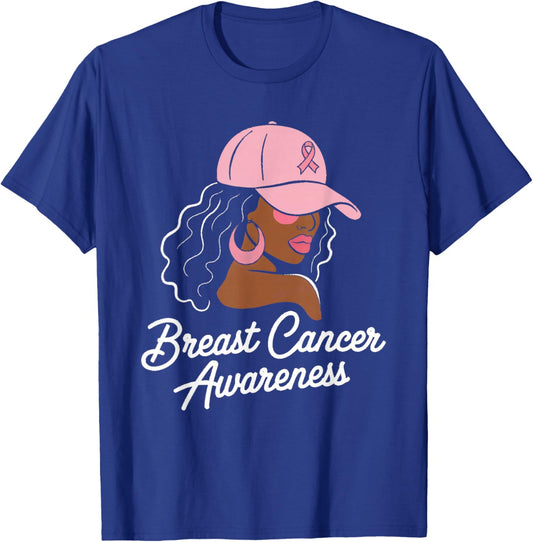Breast Cancer Shirts for Black Women Hair Pink Hat T-Shirt - T-Shirt | Royal