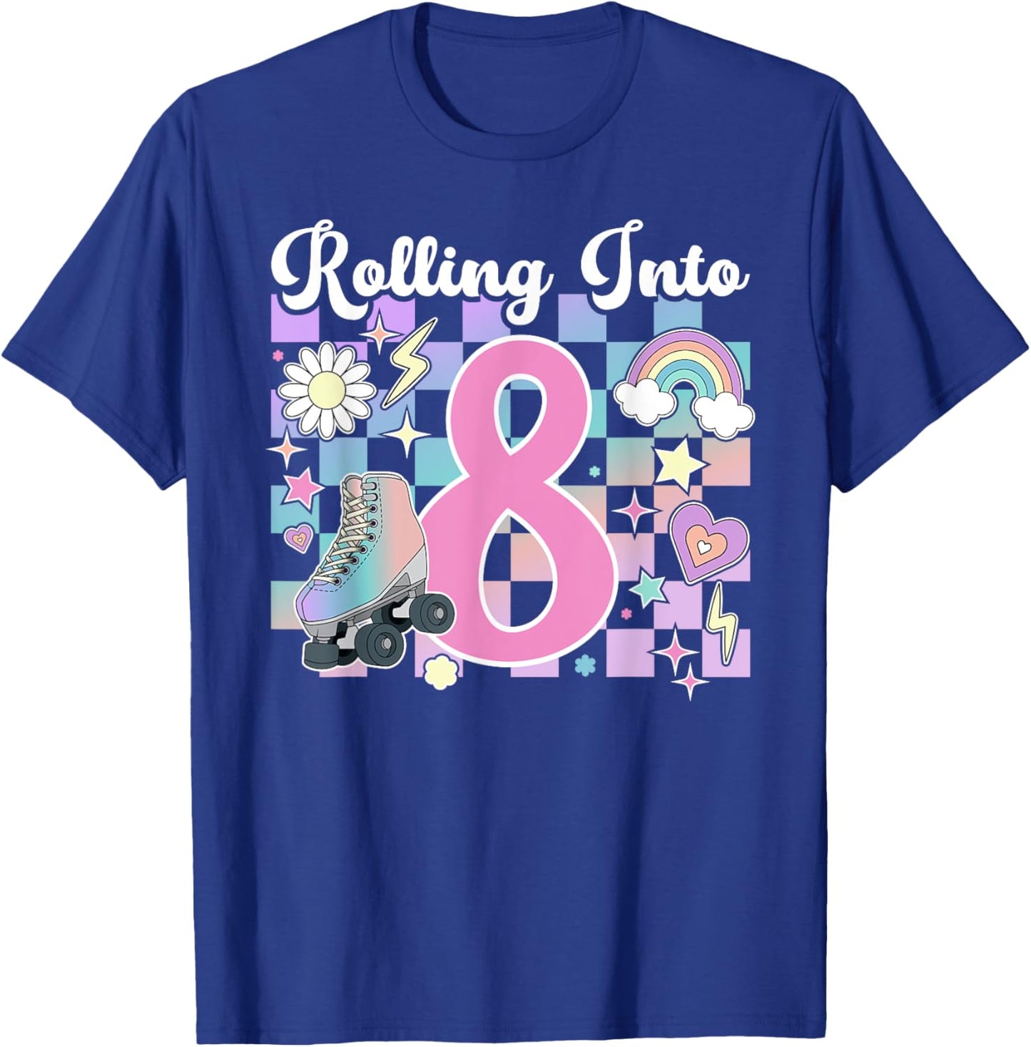8th Birthday Roller Skate Eight Year Old Roller Skating Girl T-Shirt - T-Shirt | Royal