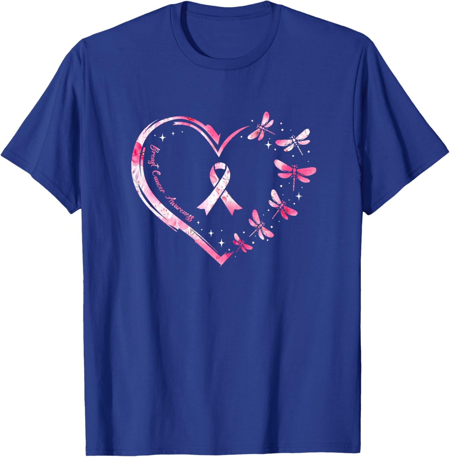 Breast Cancer Heart Dragonflies Awareness Women Kids Men T-Shirt - T-Shirt | Royal