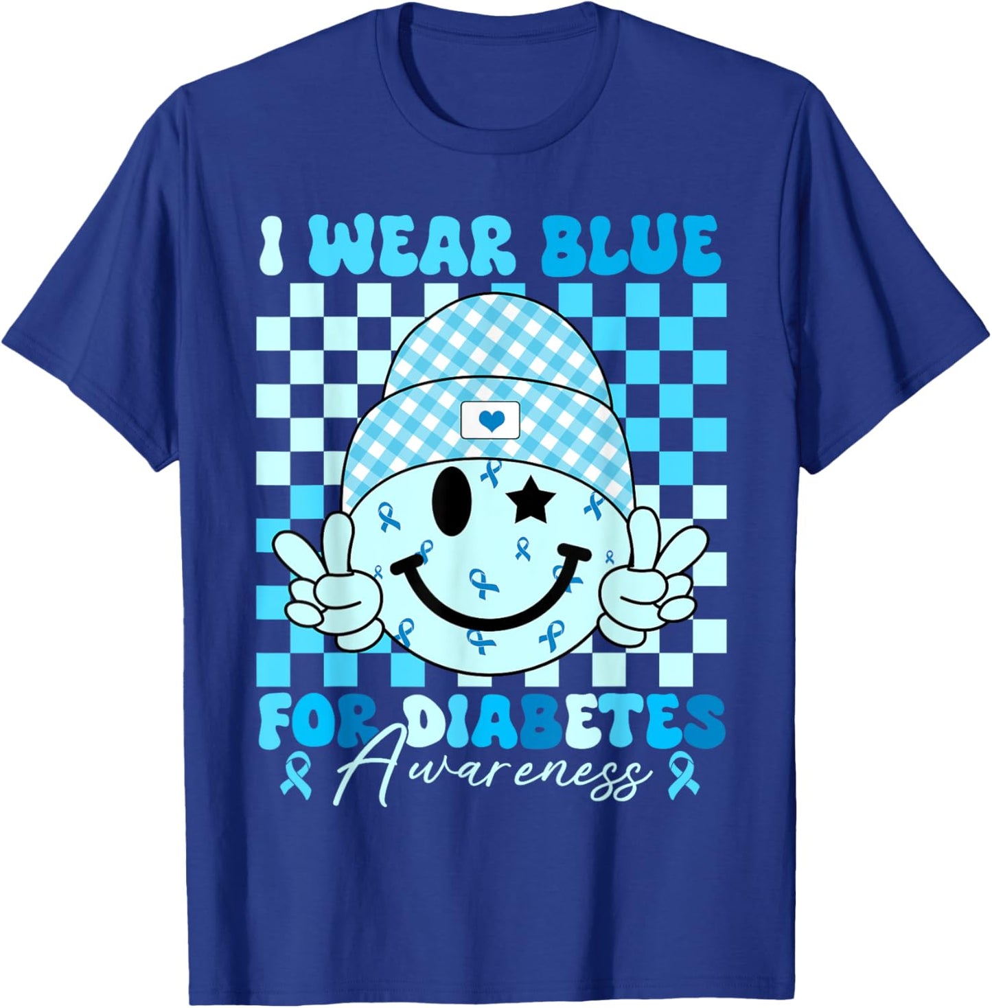I Wear Blue For Diabetes Awareness Smile Face Men Women Kids T-Shirt - T-Shirt | Royal