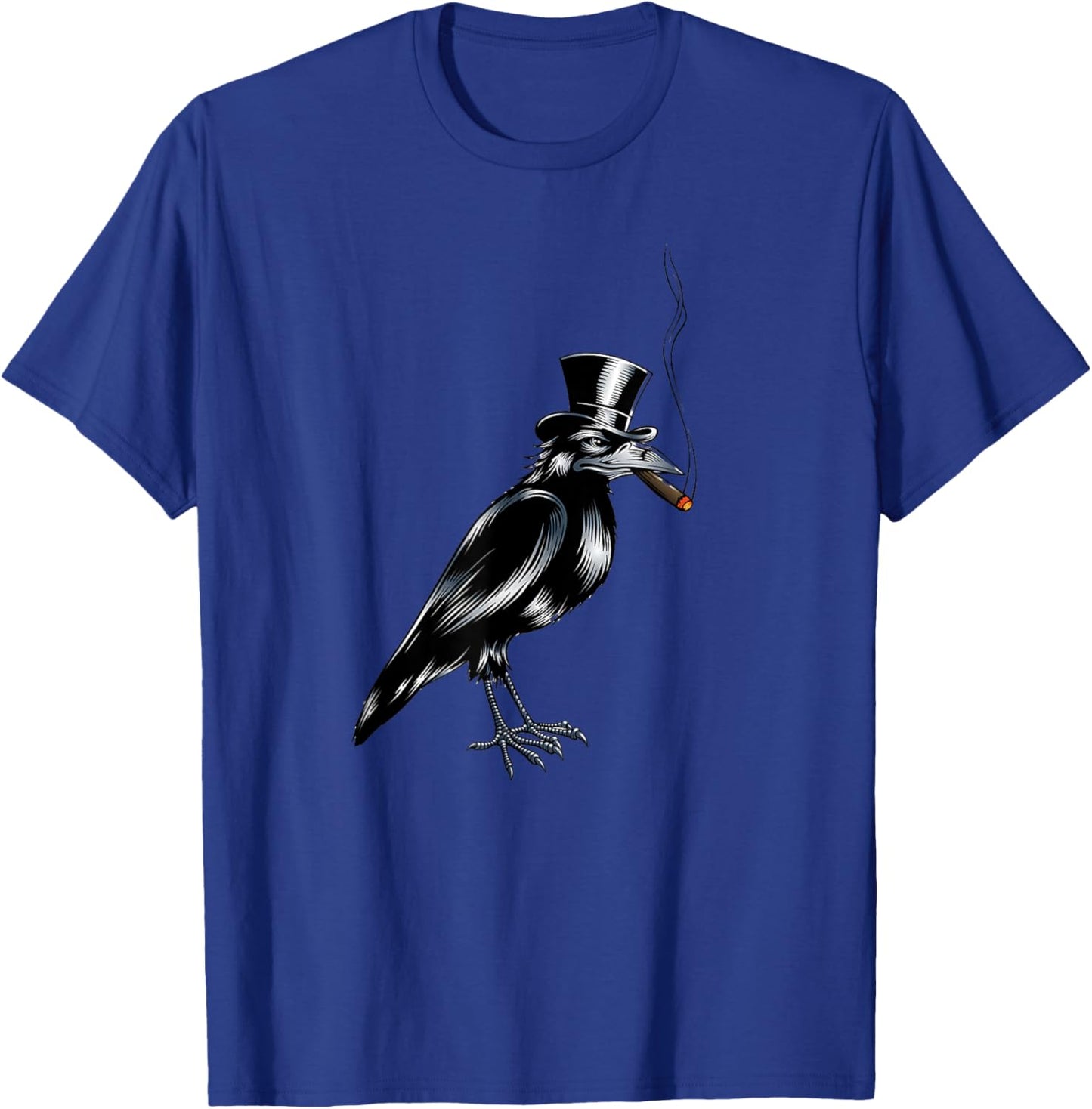 Black Crow Bird Top Hat Smoking Cigar Artwork T-Shirt - T-Shirt | Royal