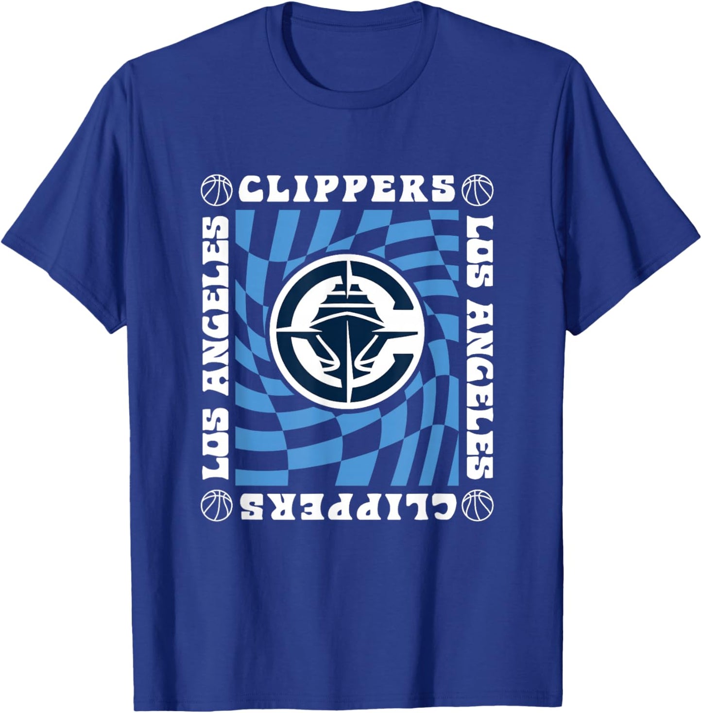 NBA Los Angeles Clippers Retro Checkerboard Wave T-Shirt - T-Shirt | Royal