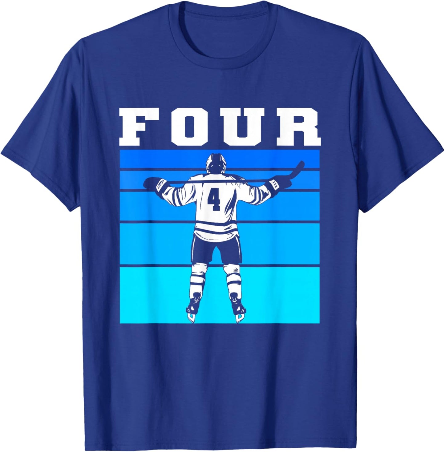 Hockey Boy 4th Birthday Four Ice Hockey Birthday Party T-Shirt - T-Shirt | Royal