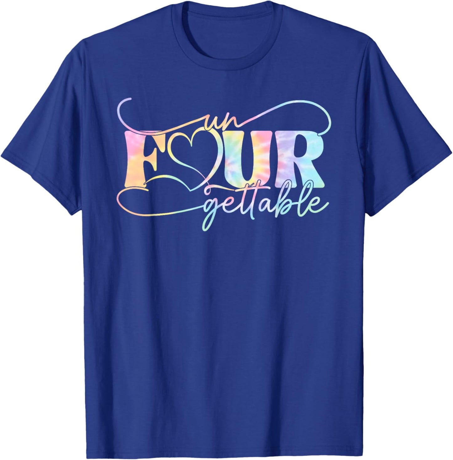 Un Four Gettable Heart Tie Dye 4th Birthday Girls Boys Kids T-Shirt - T-Shirt | Royal