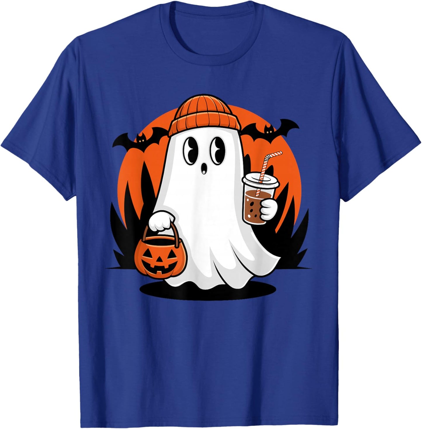 Halloween Ghost Drinking Coffee T-Shirt - T-Shirt | Royal