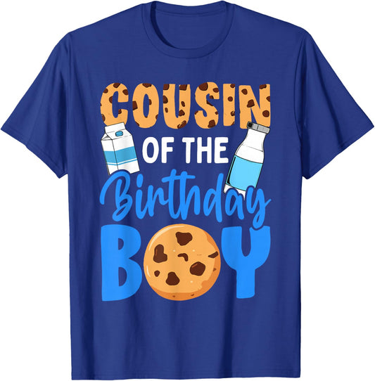 Cousin of the birthday boy Milk and Cookies 1st birthday T-Shirt - T-Shirt | Royal