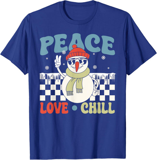 Snowman Peace Love Christmas Chill Hippie Snowman T-Shirt - T-Shirt | Royal
