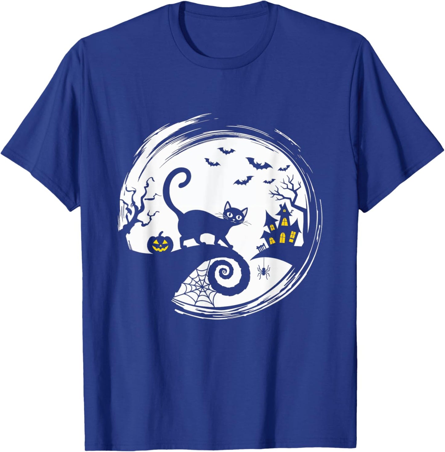 Halloween Cat Pumpkin Bats Spooky Black Cat T-Shirt - T-Shirt | Royal