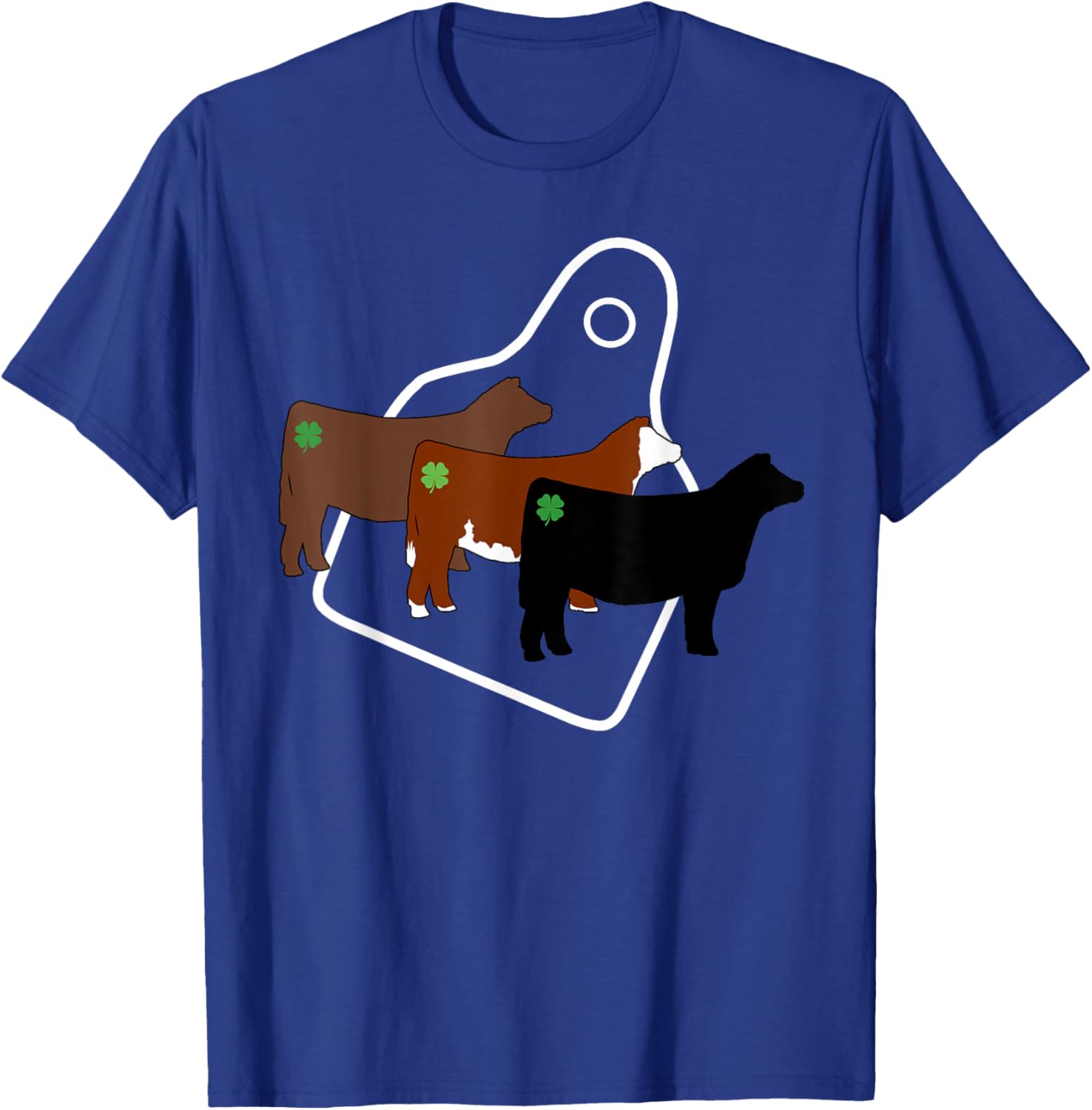 Show Livestock Steer with Four Leaf Clovers and Eartags T-Shirt - T-Shirt | Royal