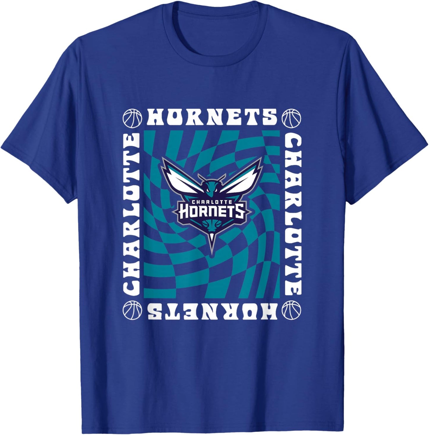 NBA Charlotte Hornets Retro Checkerboard Wave T-Shirt - T-Shirt | Royal