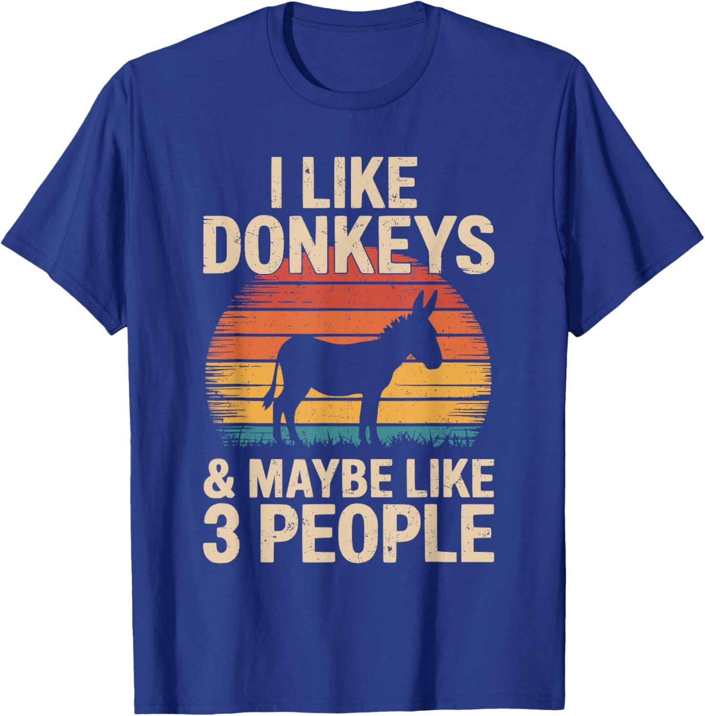 I Like Donkeys and Maybe Like 3 People Vintage Retro T-Shirt - T-Shirt | Royal