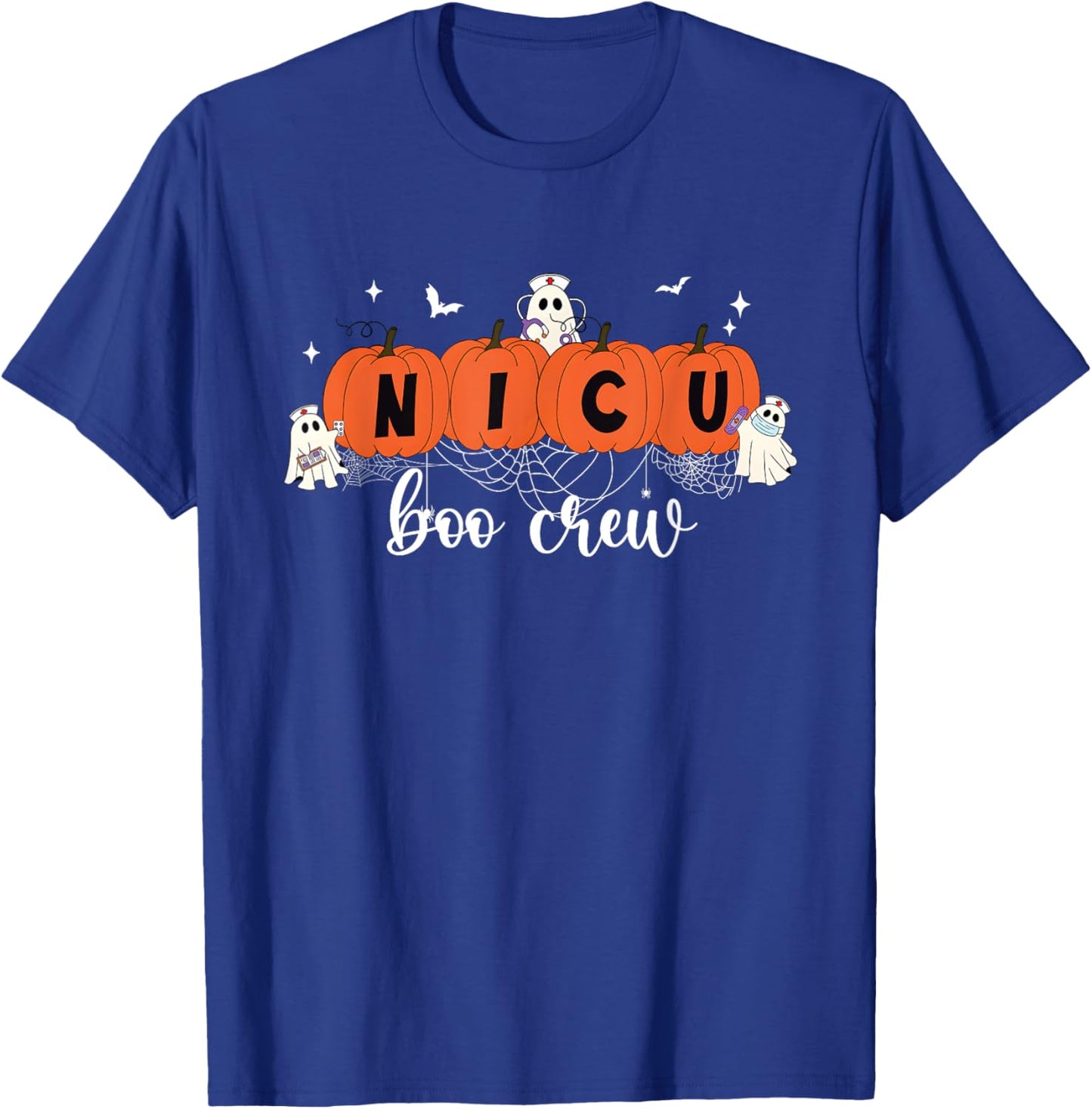 Cute NICU Boo Crew Spooky Nurse Halloween Cute Ghost Pumpkin T-Shirt - T-Shirt | Royal