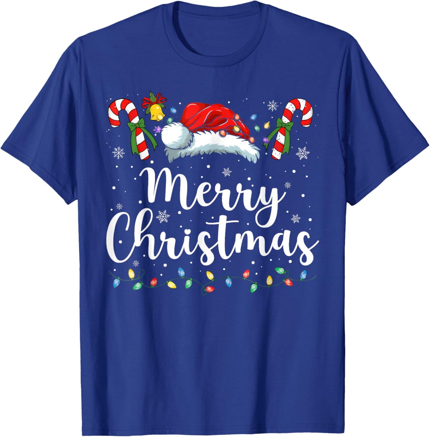 Merry Christmas Lights Red Santa Hat Xmas Family Men Women T-Shirt - T-Shirt | Royal