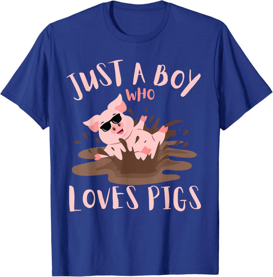 Just A Boy Who Loves Pigs sunglasses In the Mud Kids Boy T-Shirt - T-Shirt | Royal