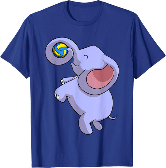 Funny Elephant Playing Volleyball Player Ball Game Outfit T-Shirt - T-Shirt | Royal