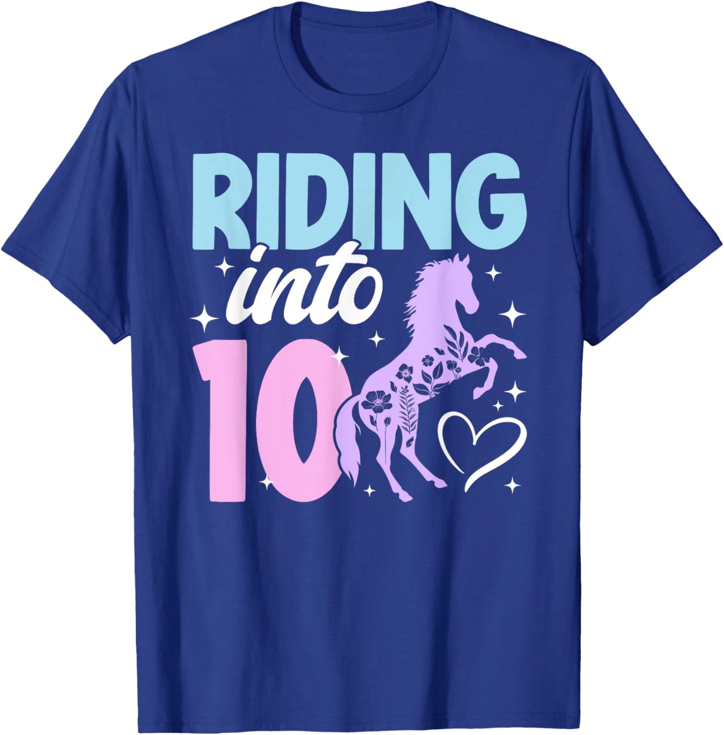 10th Horse Birthday Party Ten Year Old Girl Horses Birthday T-Shirt - T-Shirt | Royal