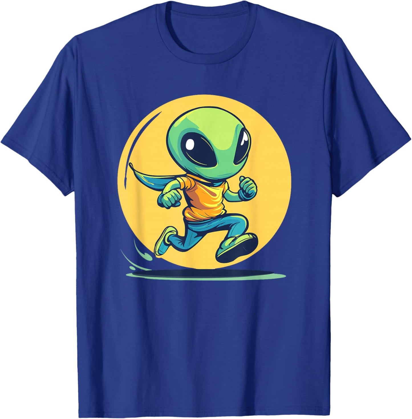 Alien Running Cartoon Character Adventure T-Shirt - T-Shirt | Royal