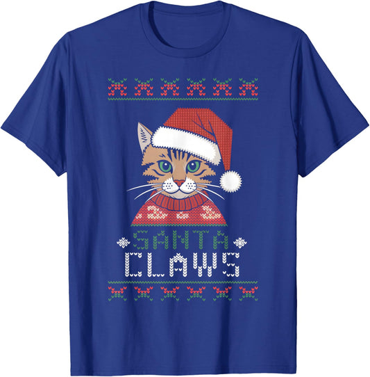 Santa Claw Ugly Christmas Sweater Teen Girls Cat X-Mas T-Shirt - T-Shirt | Royal