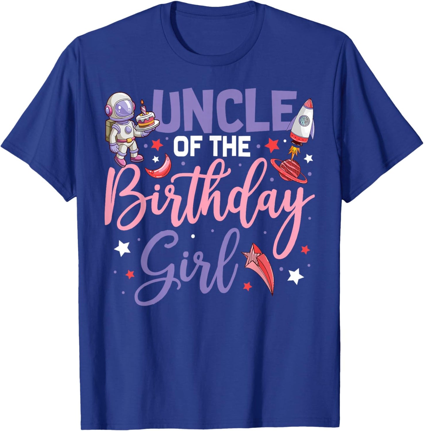 Two The Moon Uncle Of the Birthday Girl Astronaut Family T-Shirt - T-Shirt | Royal