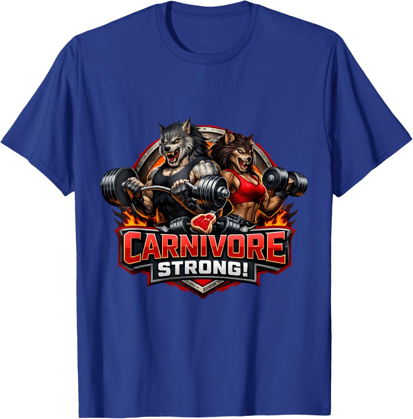 Carnivore Strong! Male and Female Werewolf Workout T-Shirt - T-Shirt | Royal