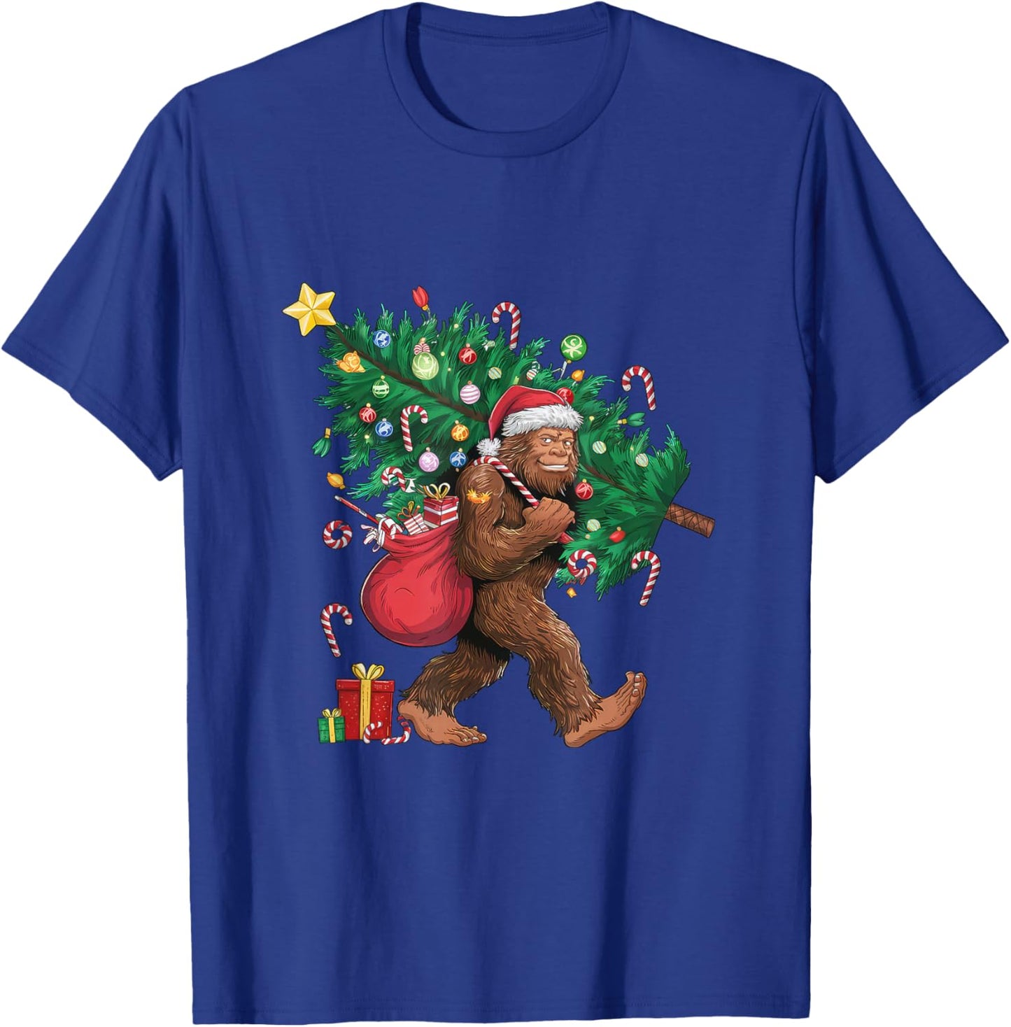 Bigfoot Santa Most Wonderful Christmas Tree Lights Sasquatch T-Shirt - T-Shirt | Royal