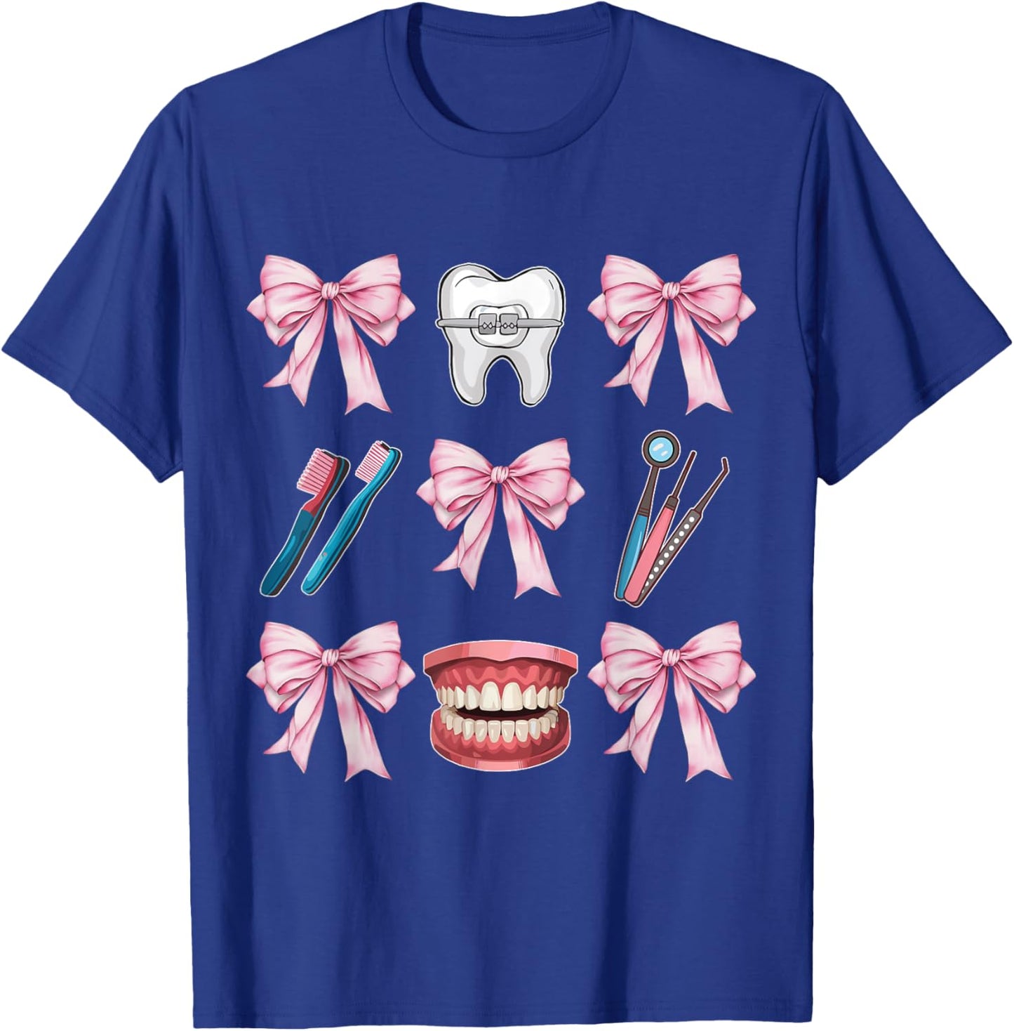 Cute Pink Coquette Bow Dentist Squad Teeth Dental Assistant T-Shirt - T-Shirt | Royal