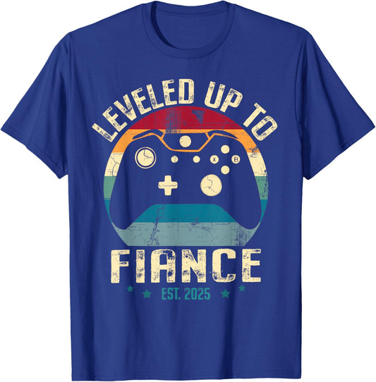 Just Engaged Leveled Up To Fiance 2025 Couple Engagement Party Black Small T-Shirt - T-Shirt | Royal