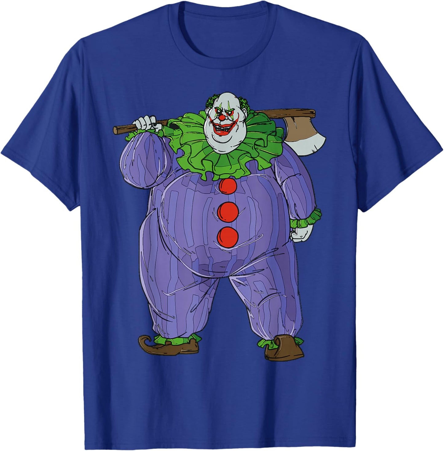 Cartoon Clown With Axe Creepy Halloween Illustration T-Shirt - T-Shirt | Royal