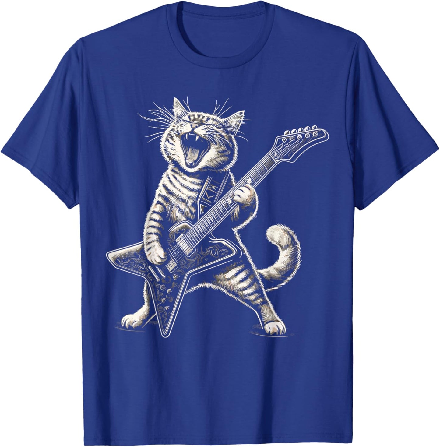 Rock and Roll Cat Playing Guitar Funny Guitar Cat T-Shirt - T-Shirt | Royal