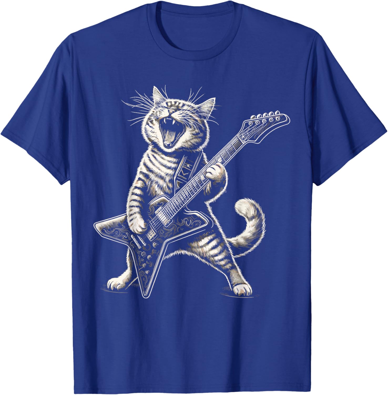 Rock and Roll Cat Playing Guitar Funny Guitar Cat T-Shirt - T-Shirt | Royal