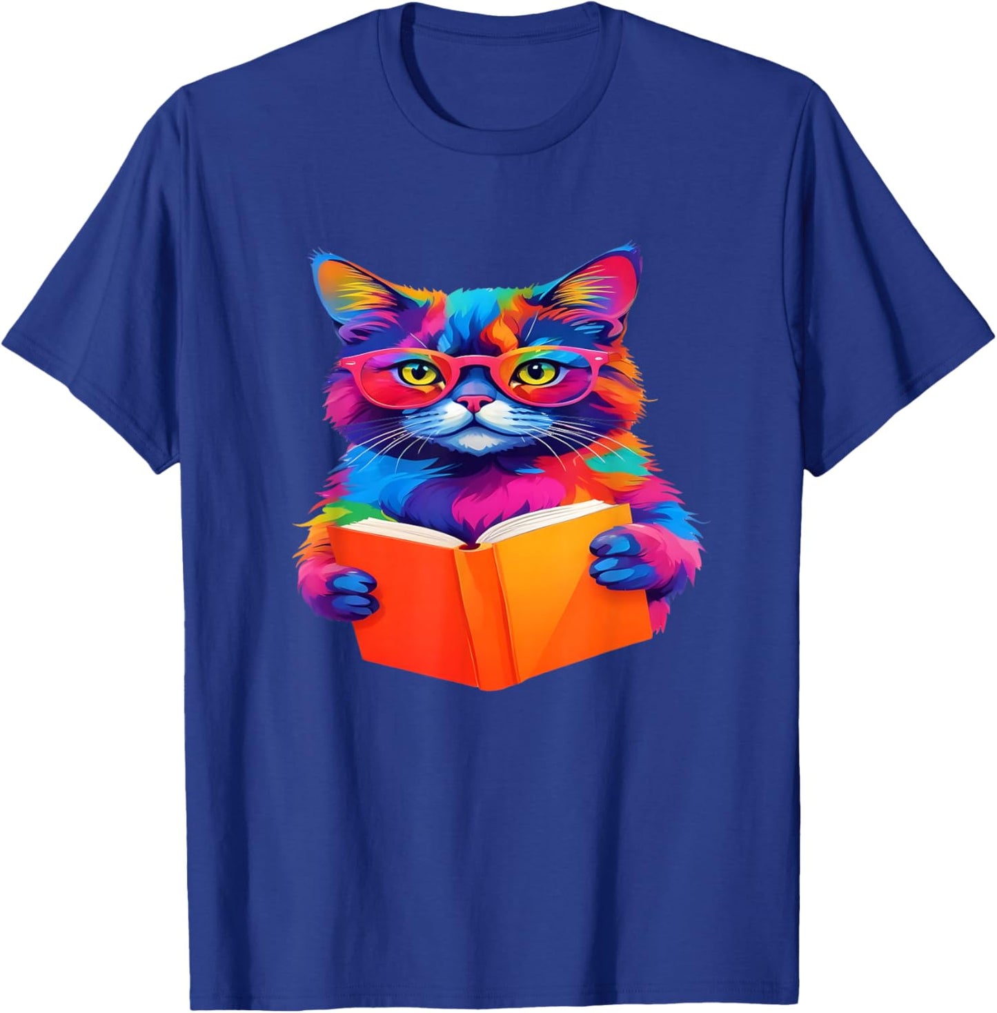 Cat Book Shirt - Colorful Cat Reading Book T-Shirt - T-Shirt | Royal