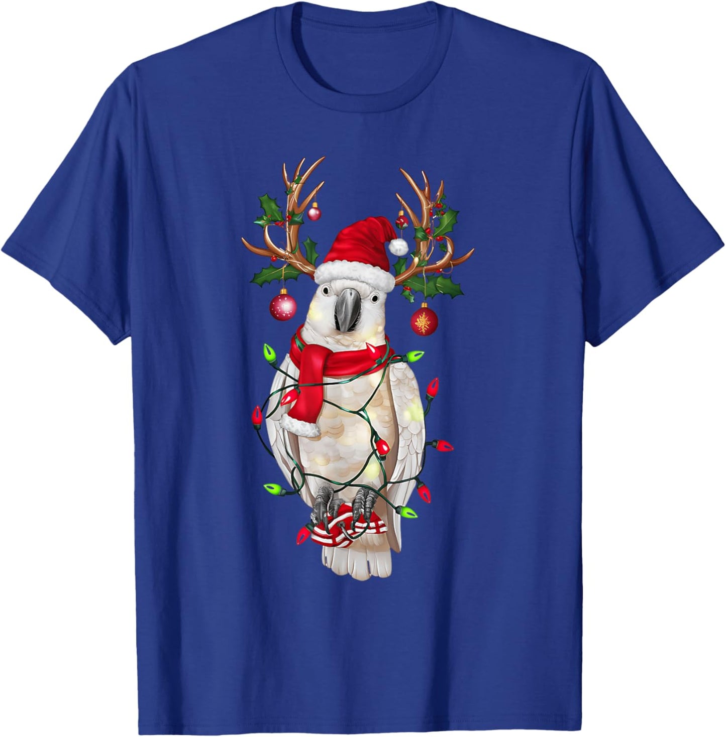 Funny Cockatoo Reindeer Christmas Tree Light Xmas - Black, -Adults & Kids, Short Sleeve, , Size Small T-Shirt - T-Shirt | Royal