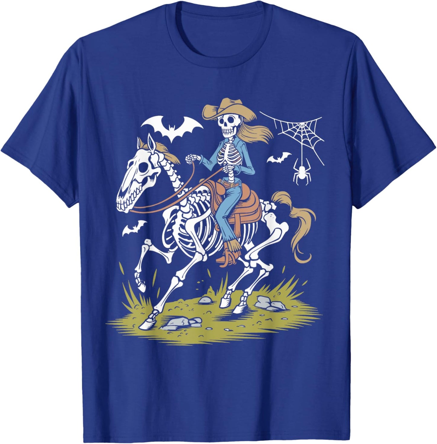 Funny Cowgirl Skeleton Riding Horse Spooky Halloween Western T-Shirt - T-Shirt | Royal