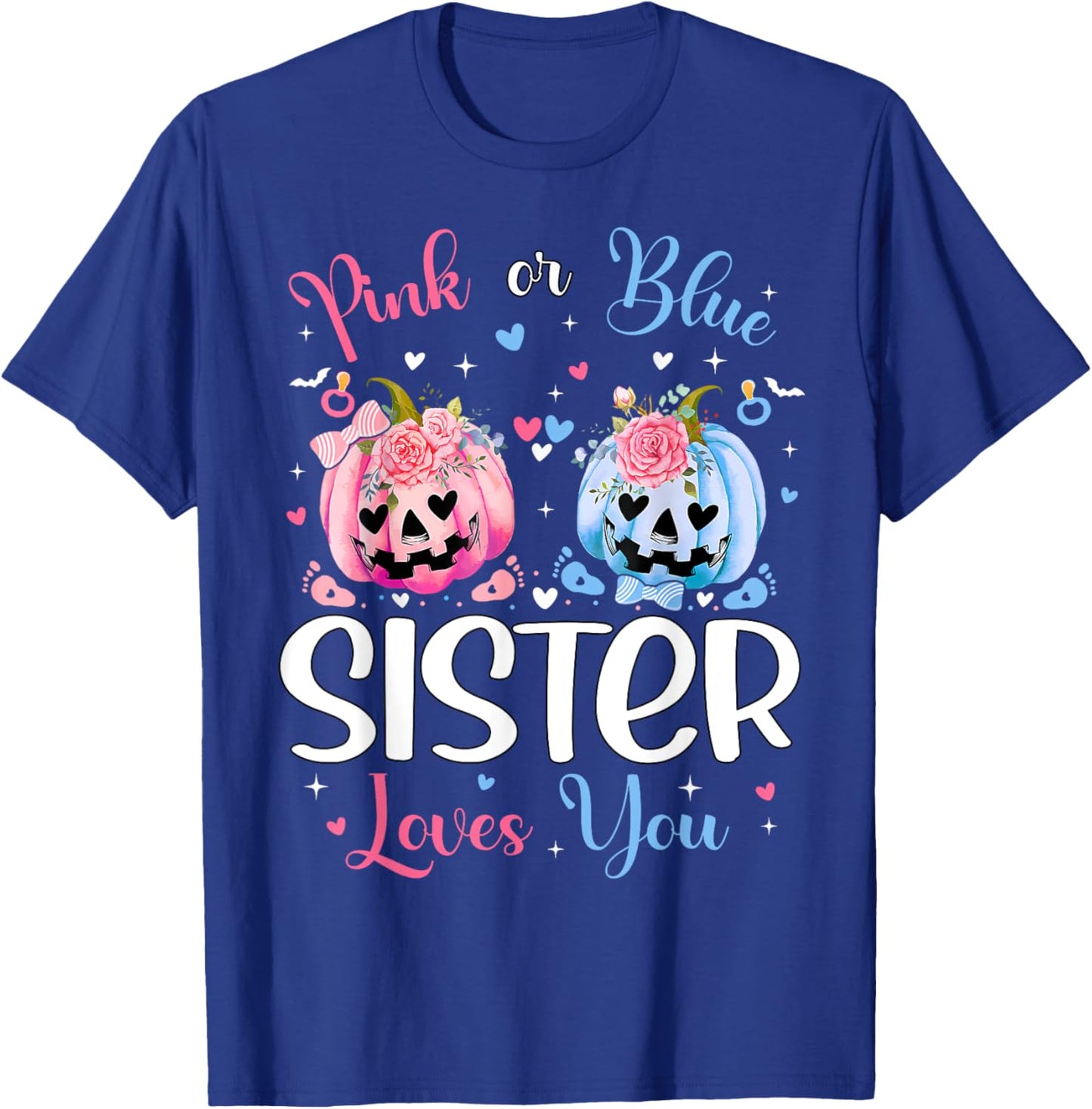Pink or Blue Sister Loves You Pumpkin Gender Reveal Party T-Shirt - T-Shirt | Royal