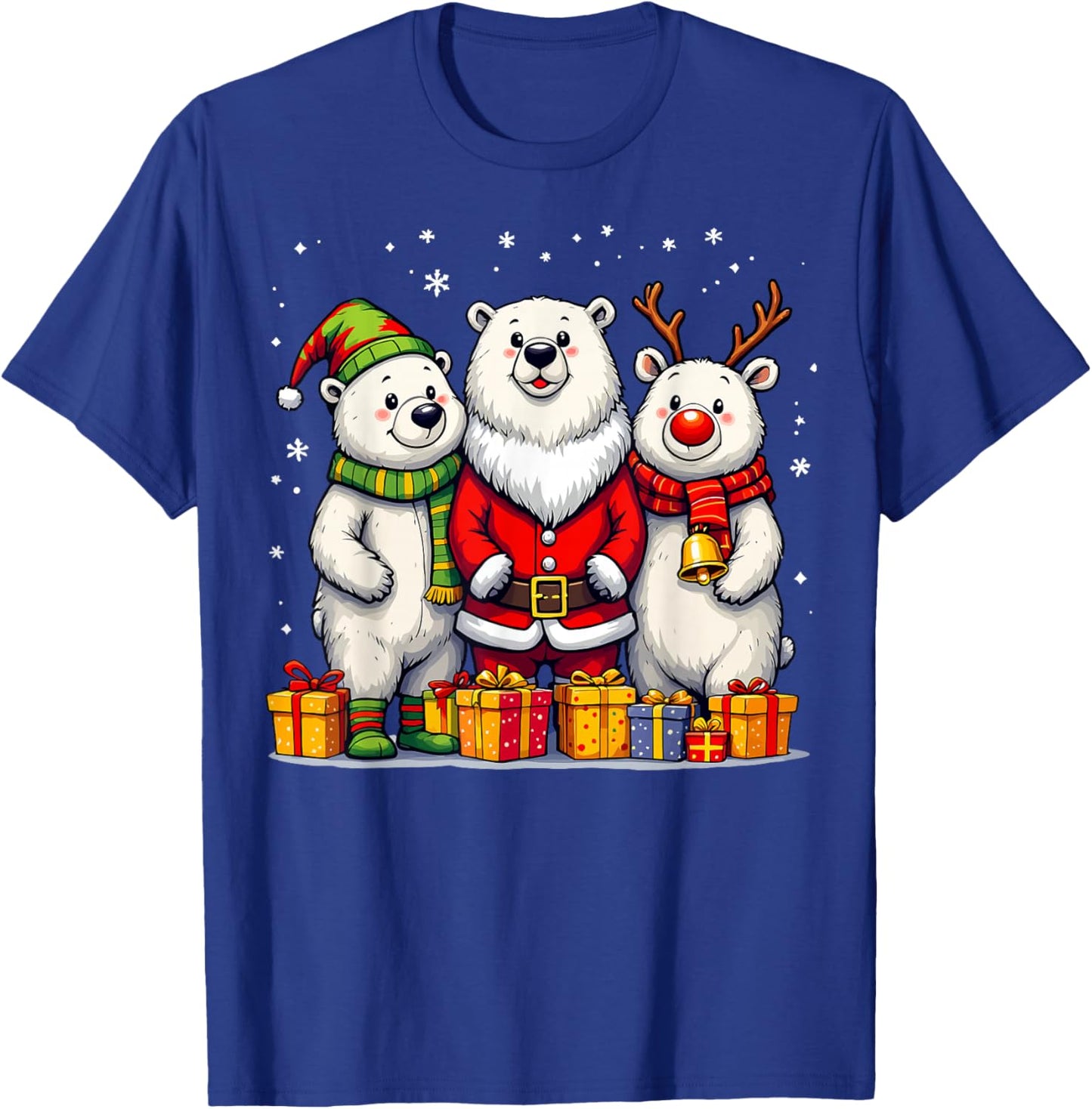 Cute Christmas Polar Bears in Santa Elf and Reindeer Costume T-Shirt - T-Shirt | Royal