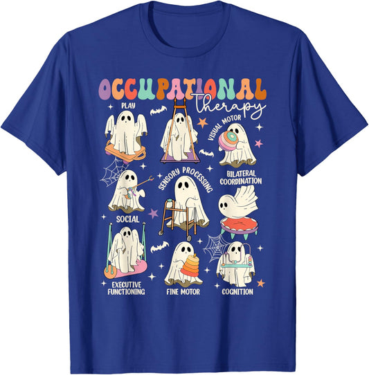 OT Occupational Therapy Therapist Spooky OTA Halloween Ghost T-Shirt - T-Shirt | Royal