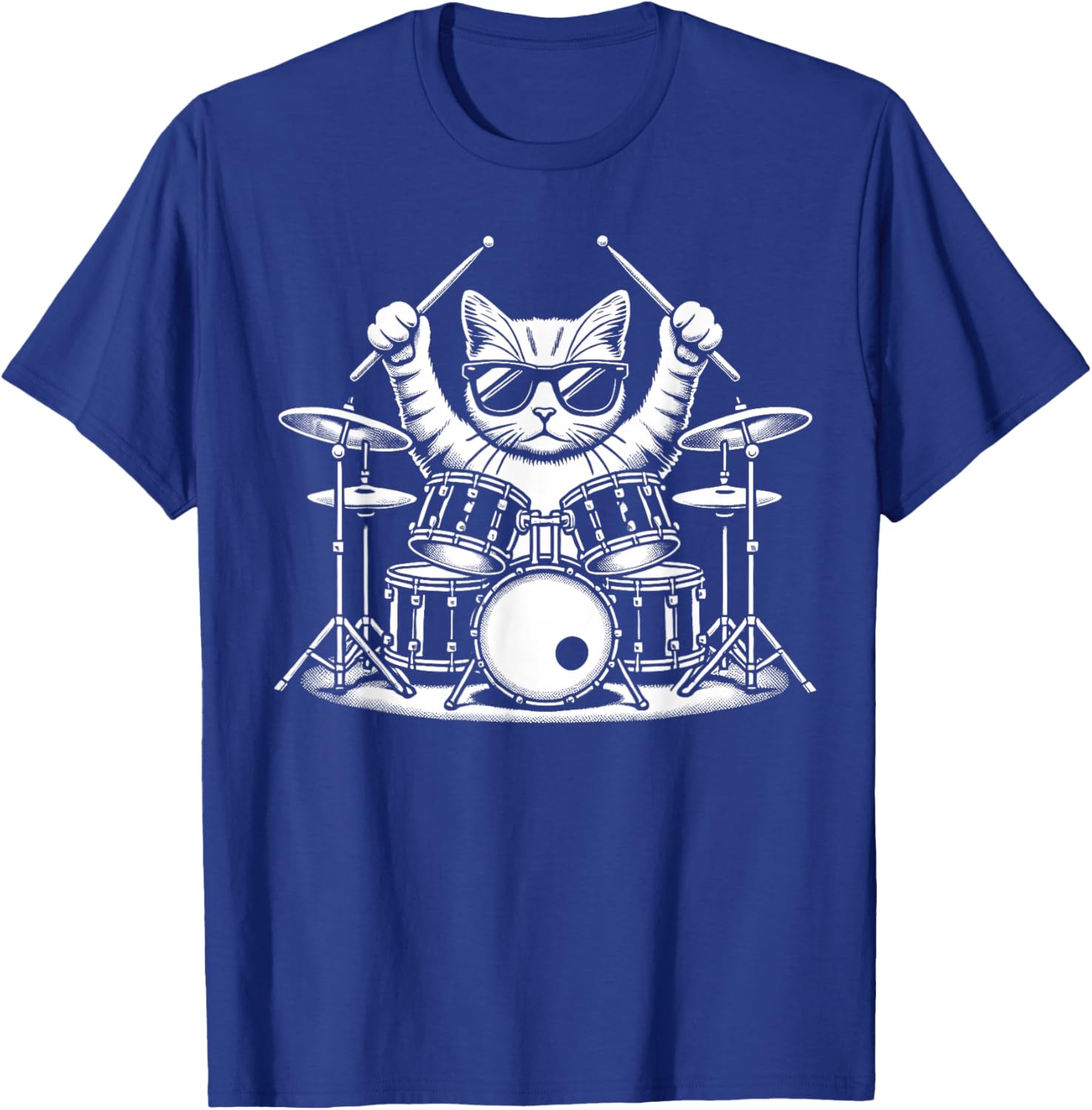 Cat Playing Drum Sunglasses Drummer Drumming Drummers T-Shirt - T-Shirt | Royal