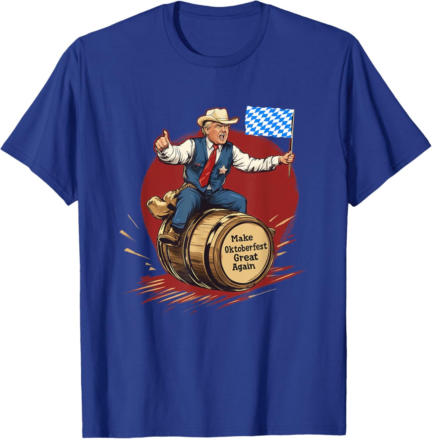 Make Oktoberfest Great Again Trump Riding Beer Barrel T-Shirt - T-Shirt | Royal