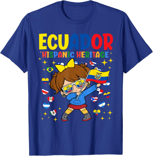 Hispanic Heritage Month Ecuador Flag Ecuadorian Girl Kids T-Shirt - T-Shirt | Royal