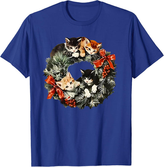 Vintage 90s Cat Christmas T-Shirt - T-Shirt | Royal