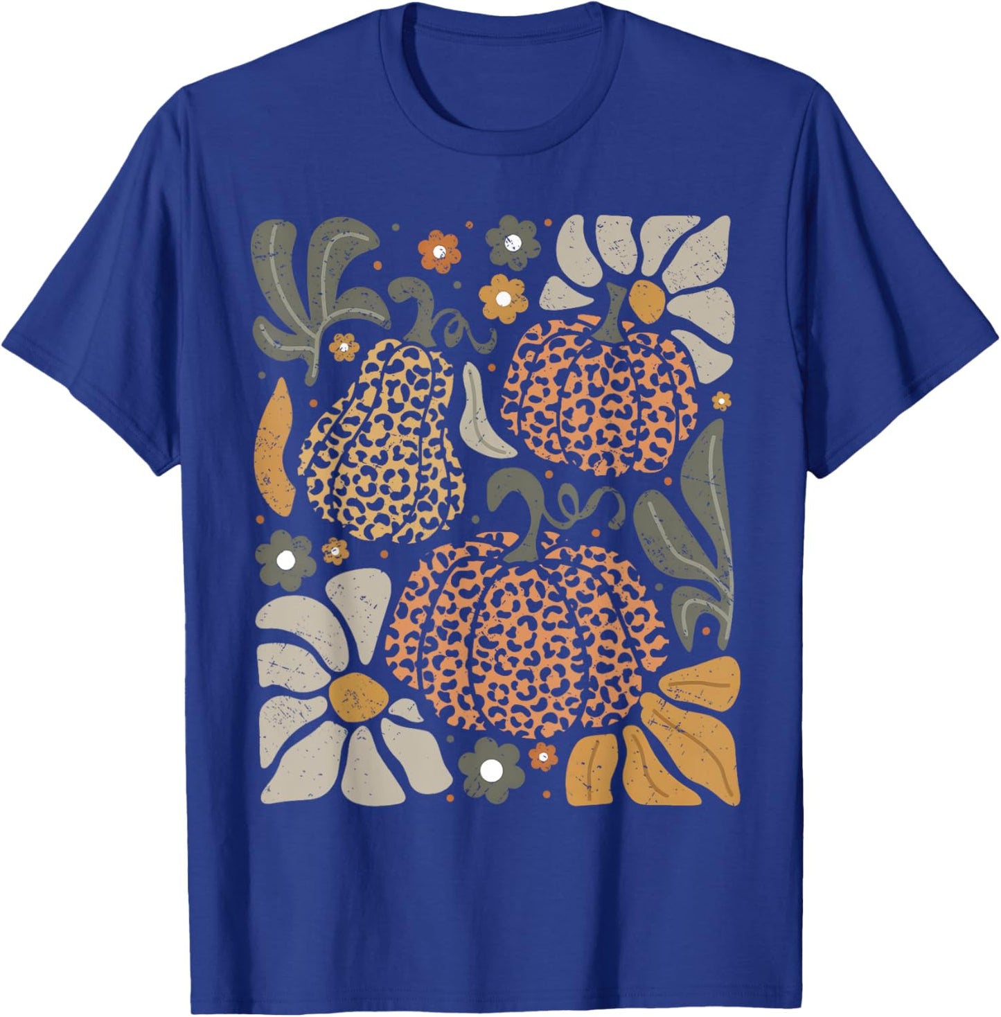 Leopard Pumpkin With Flowers Boho Floral Thanksgiving T-Shirt - T-Shirt | Royal