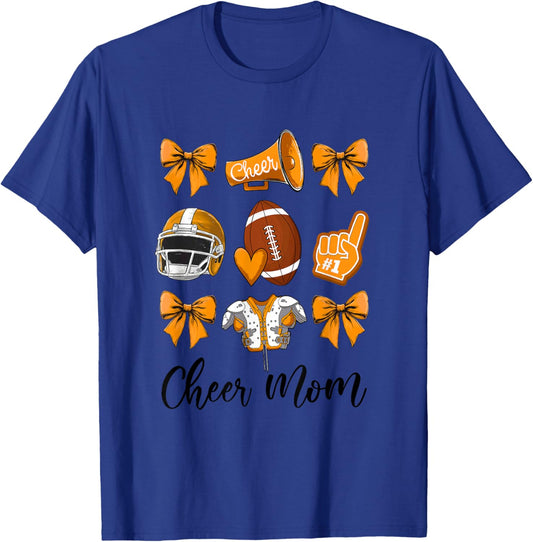 Cheer Mom Orange Women Cheerleading Football Coquette Bow T-Shirt - T-Shirt | Royal