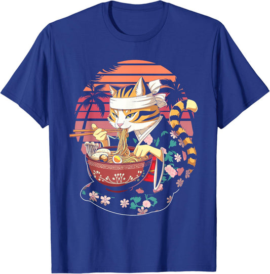 Ramen Cat Sunset Kawaii Cat Anime Ramen Noodles Japan T-Shirt - T-Shirt | Royal