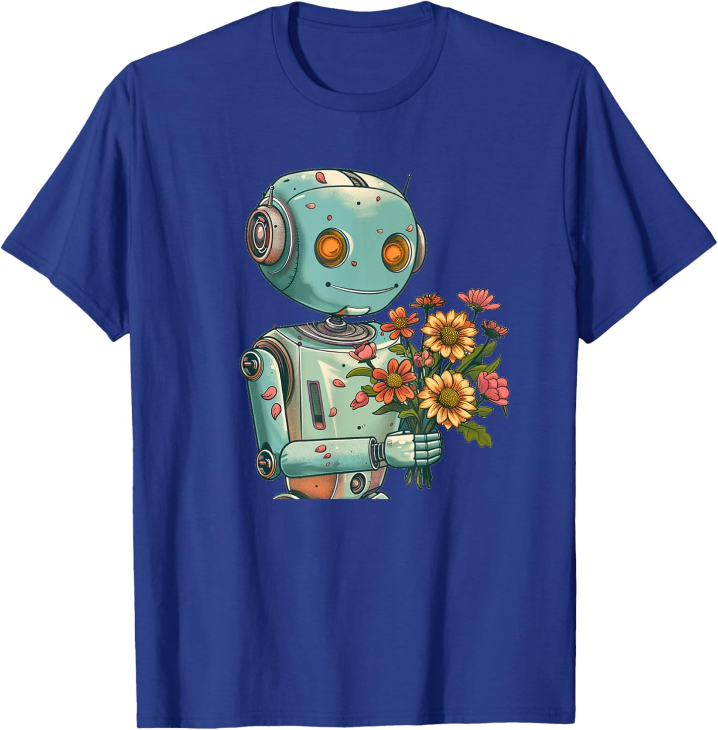 Robot with Bloom and Flowers Outfit for Boys and Girls T-Shirt - T-Shirt | Royal