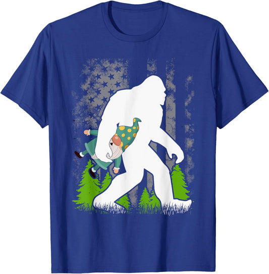 Bigfoot Carrying Gnome Funny Cute Sasquatch T-Shirt - T-Shirt | Royal
