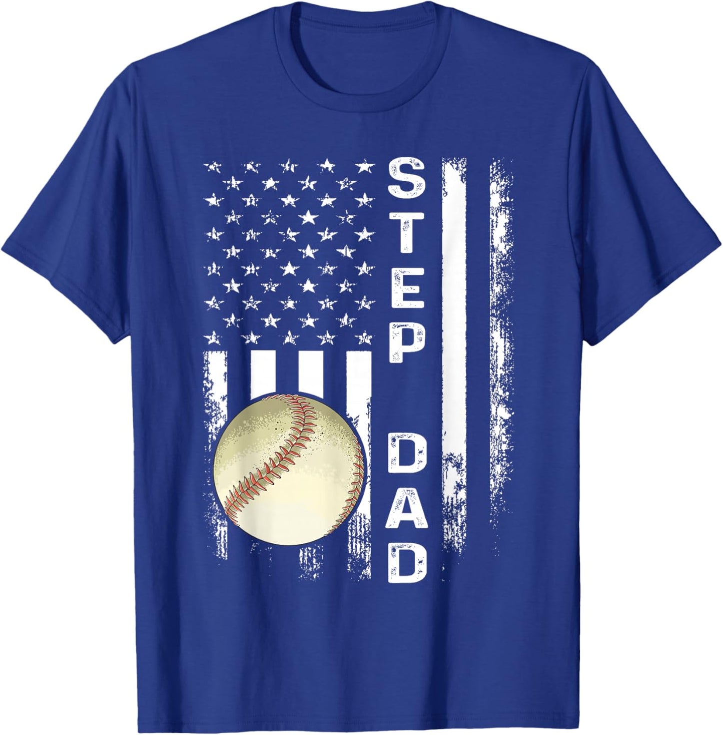 Baseball Step Dad America Flag Vintage Christmas Xmas T-Shirt - T-Shirt | Royal