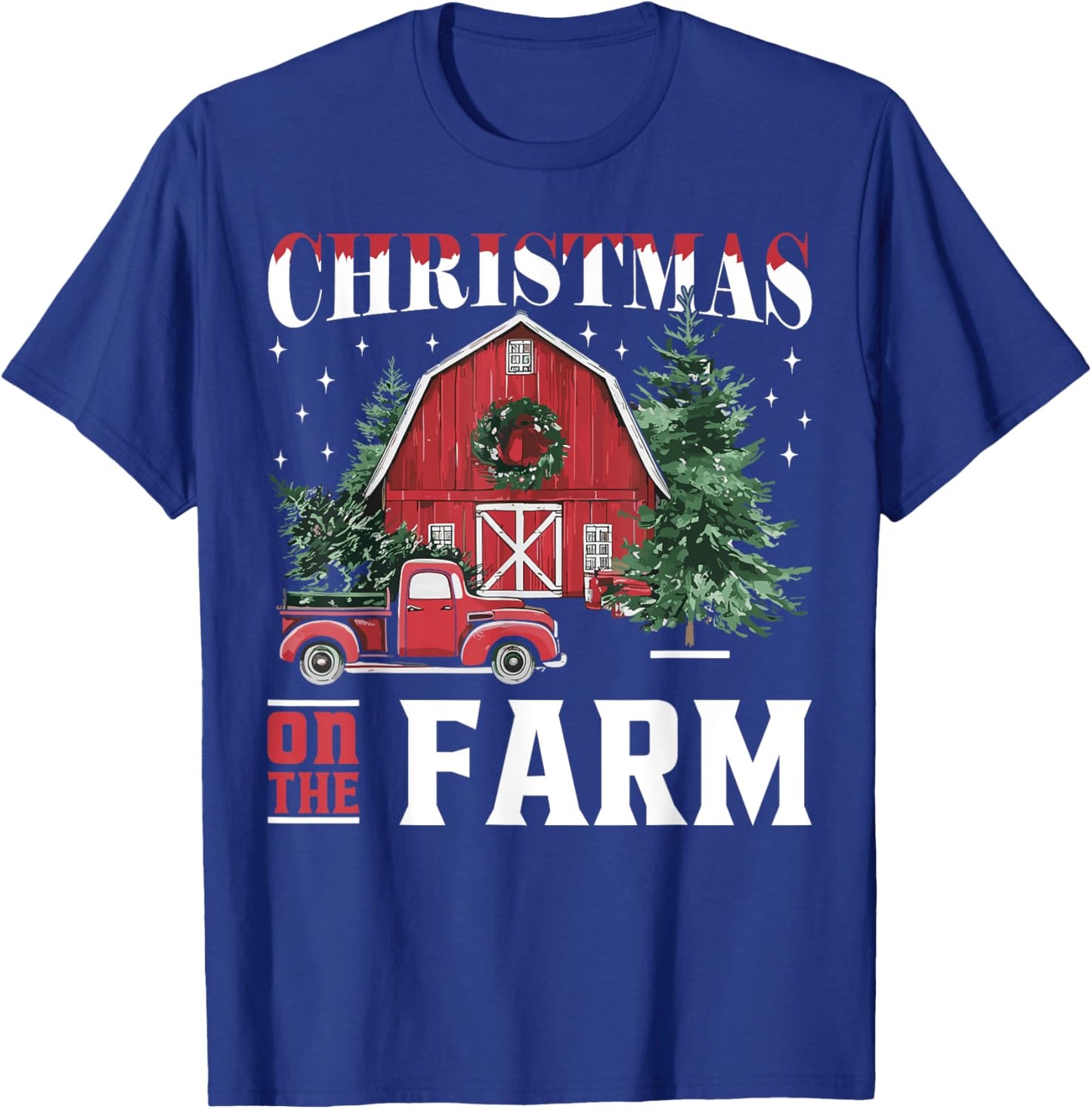 Christmas On The Farm Xmas Barn Truck Gift Cute Winter Classic Fit Black Solid Short Sleeve T-Shirt - T-Shirt | Royal